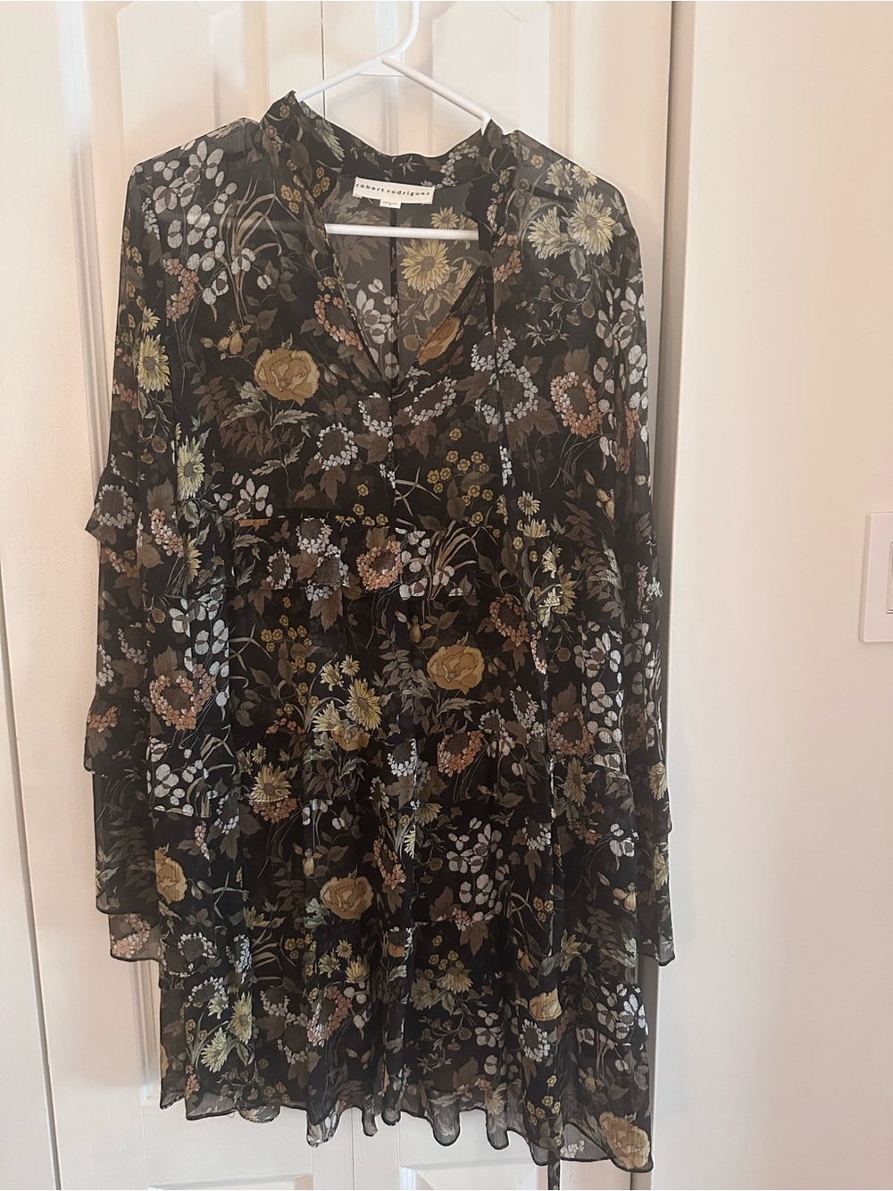 Roberto Cavalli Black Floral Sheer Long-Sleeve Dress